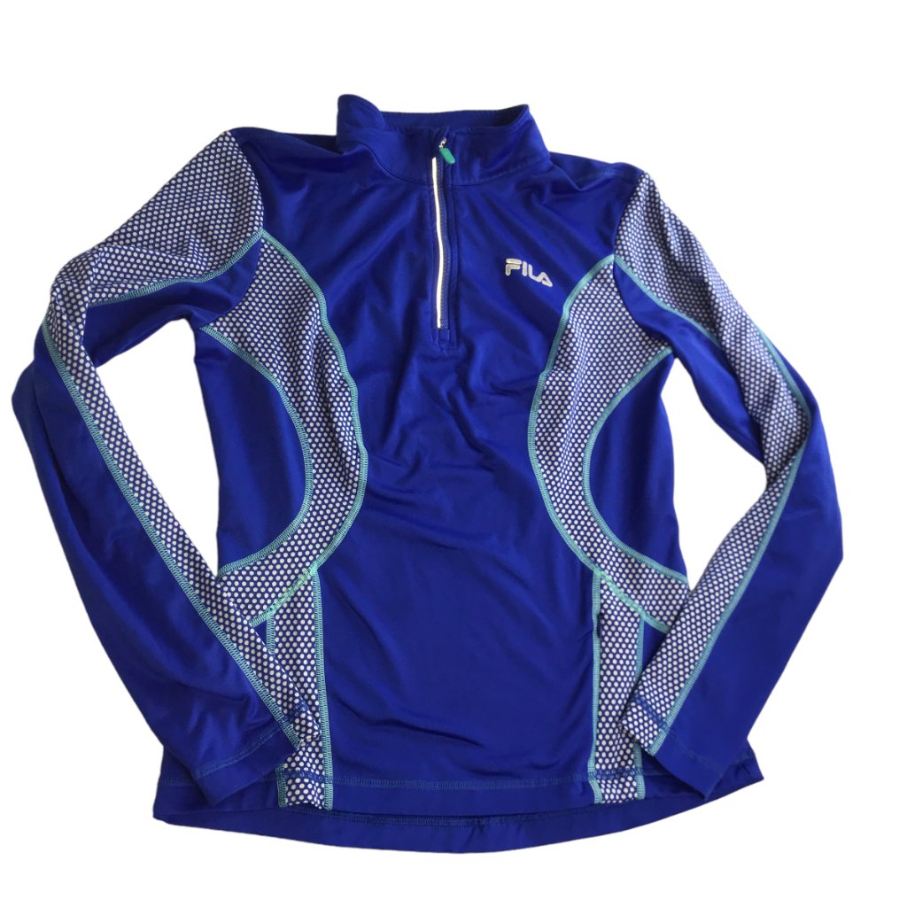 Fila Sport Long Sleeve Zip Pullover. Purple Gray Dot. Mock Neck Size Women's S